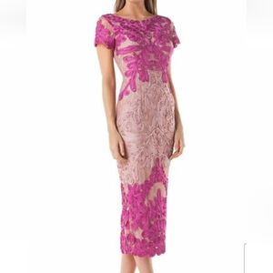 JS COLLECTIONS SOUTACHE LACE MIDI TWO TONE PINKS DRESS sz 6